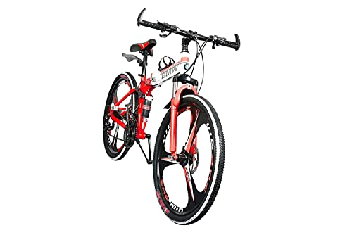 Image of Amaze Kai Dual Suspension Bikes Bmv Foldable Gear Cycle for Men with 21 Speed Gear 3 Spoke | Folding Mountain Bike with Double Disc Break & Mac Wheel, 26 Inch (red)