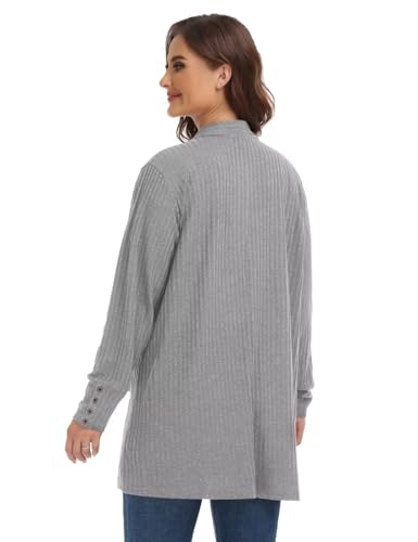 Image of MONNURO Plus Size Open Front Cardigan Sweaters for Women Lightweight Long Sleeve Fall Coat with Pockets(O-Gray,5X