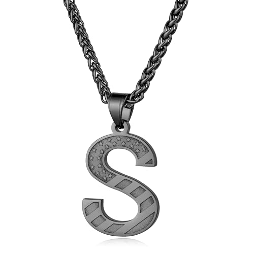 Laeclily Initial Necklace for Men Stainless Steel Pendent Chain Personalized S Letter Necklaces Black Christmas Jewelry Gifts
