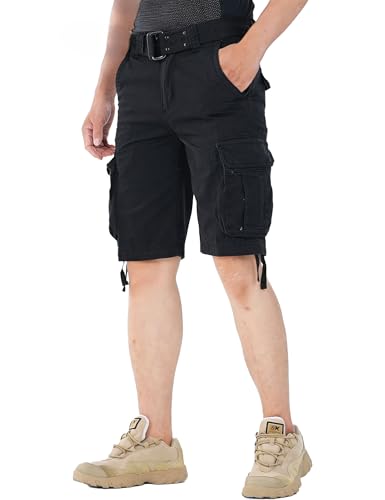 AK-TAC Men's Camo Caro Shorts Cotton Wild Casual Relaxed Fit Work Shorts with 6 Pockets No Belt Black 33
