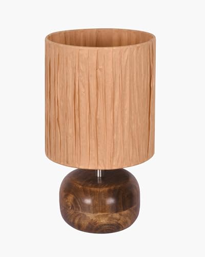 Image of Homesake Handcrafted Wooden Base Table Lamp with Warm Shade, Livra, Bedside Night Light for Bedroom, Living Room, Study Table, Home Decor, Ambient Lighting