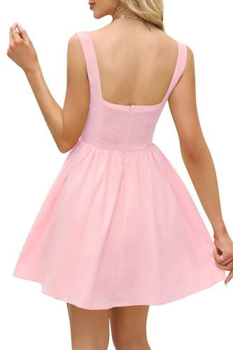 Image of Womens Square Neck Mini Dress Sexy Sleeveless Adjustable Straps Summer Cute A-Line Short Prom Cocktail Party Dresses