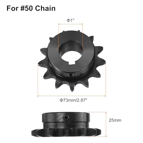 Image of uxcell #50 Chain Roller Sprocket B Type, 1 inch Bore 13 Tooth Single Strand Chain Sprocket, Carbon Steel, Keyway with Set Screws