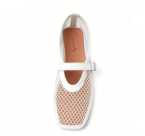 Image of vivianly Mesh Ballet Flats Shoes for Women Flats Comfortable Dressy Round Toe Mesh Flats Fishnet Mary Jane Flats for Events Party Leisure