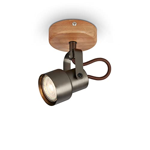 BRILONER Leuchten - Spotleuchte, Wandspot, Wandleuchte retro, vintage, Spot dreh- und schwenkbar, 1x GU10, 5 Watt, 460 Lumen, 3000 Kelvin, Metall-Holz, Antik-Grau, 90x100x127mm (DxLxH) BRILONER Leuchten - Spotleuchte, Wandspot, Wandleuchte retro, vintage, Spot dreh- und schwenkbar, 1x GU10, 5 Watt, 460 Lumen, 3000 Kelvin, Metall-Holz, Antik-Grau, 90x100x127mm (DxLxH)