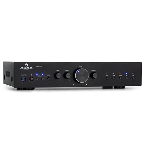 Auna Amplificador Audio Bluetooth para Equipo de Musica, Amplificador HiFi, AV y Control de Agudos y Bajo, Amplificadores Sonido con Subwoofer, 2 Canales de Audio y Altavoz con Mando a Distancia