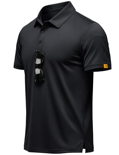 MAGCOMSEN Men's Polo Shirts Short Sleeve Dry Fit Moisture Wicking Golf Polos UPF 50+ Casual Collared T-Shirt Black L