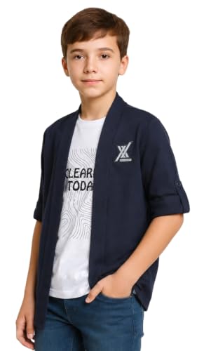 Image of CAVIO Boys Solid Open-Front Shrug with T-Shirt