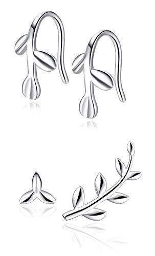 Leaf Ear Studs 925 Sterling Silver Cartilage Clip on Ear Cuff Earrings