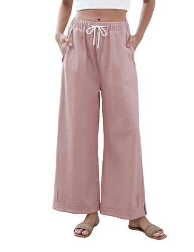 Image of Athlisan Womens Baggy Wide Leg Palazzo Pants Casual Loose Drawstring Elastic Waisted Lounge Trousers with Pockets