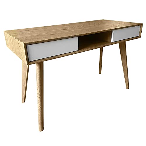 SVITA Retro Schreibtisch Eiche-Optik weiße Schubladen Push-Funktion Computertisch Bürotisch Arbeitstisch PC Tisch