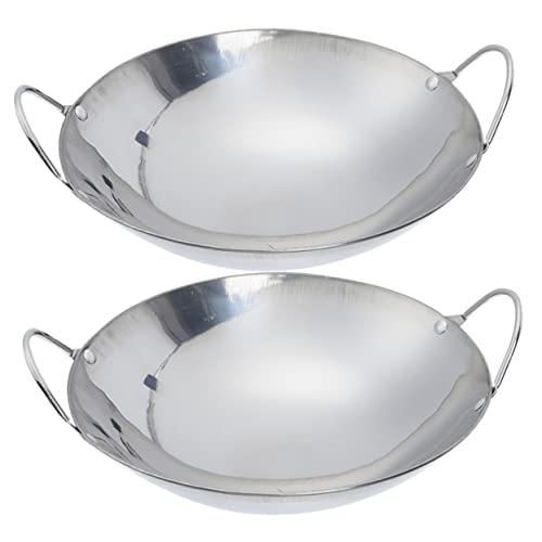 Wok de acero inoxidable UPKOCH 2 piezas 9.45 x 8.66 x 2.36 pulgadas