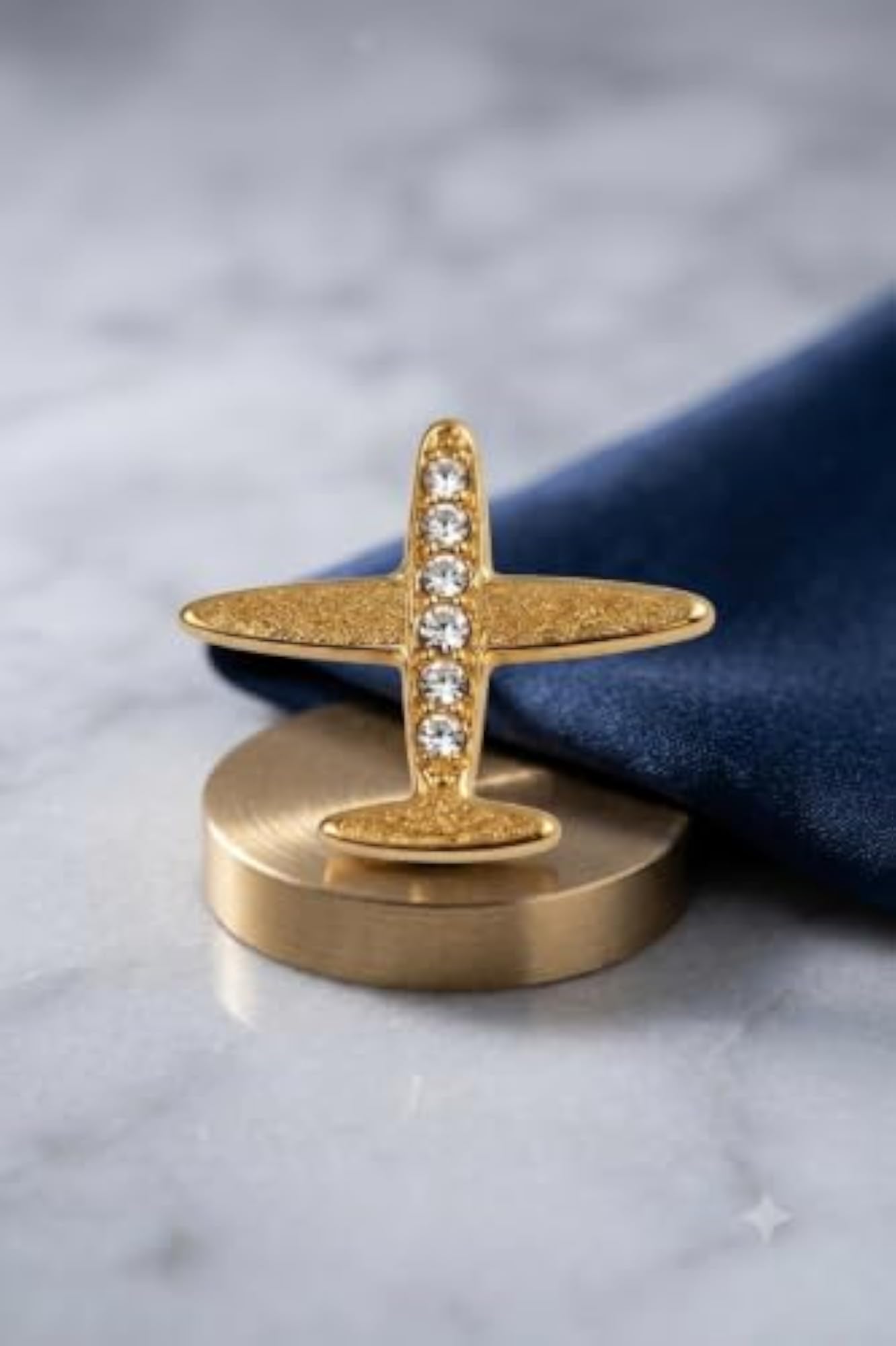 Gold-Finish Airplane Brooch with Crystal Embellishments