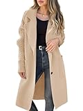 Saodimallsu Womens Long Cardigan Sweaters Chunky Knit Open Front Button Lapel Casual Fall Coatigan Jackets Apricot