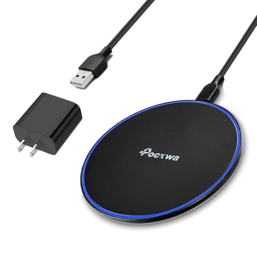 Pocxwa 15W Wireless Charger Compatible with iPhone 15 Pro Max 14 13 12 11 XS XR X, Samsung Galaxy S24 S23 S22 S21 S20 S10 S9 S8, Note 20, LG V60 G8 ThinQ Fast Wireless Charging Pad with QC3.0 Adapter