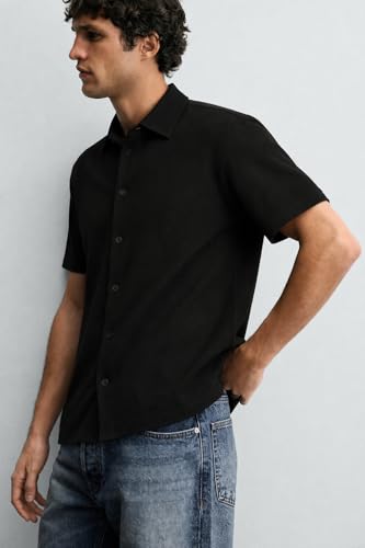 Image of Alan Jones Clothing Men's Waffle Knit Shirt | Casual Relaxed Fit Short Sleeve Button Down | Textured Cotton Blend Shirt
