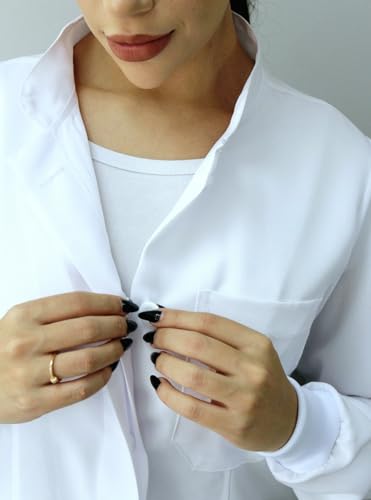 Kit 2 Jalecos Feminino Oxford Gola Padre Botão Embutido Com Punho Enfermeira Dentista Esteticista Mé