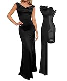 Popilush Women Shapewear Maxi Dress Sleeveless Long Formal Cocktail Party Elegant Bodycon Dresses Built-in Bra Black