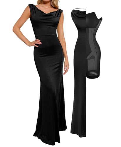 Popilush Women Shapewear Maxi Dress - Sleeveless Long Formal Cocktail Party Elegant Bodycon Dresses Built-in Bra