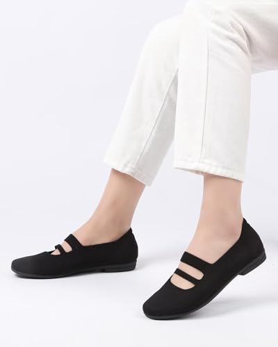 Women’s Ballet Flats Knit Mary Jane Flat Comfort Walking Slip-on Dressy Work Driving Shoes with Straps4