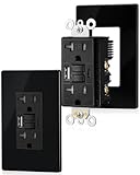 SURAIELEC 20 Amp GFCI Outlet with USB Ports, Self-Test GFCI Combination with USB-C & USB-A, Tamper-Resistant Ground Fault Circuit Interrupter, Screwless Wall Plate Included, ETL Listed, Black, 2-Pack