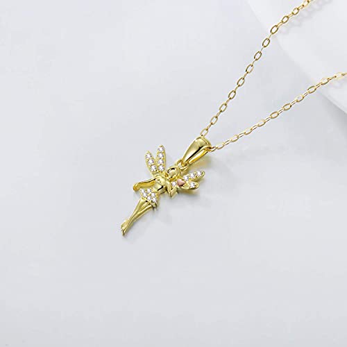 Rikelus 14K Real Gold Necklace For Wome Girls Jewelry Solid Gold Angel Fairy Wing Pendant Necklace Gifts For Mom/Wife/Girlfriend 16''-18” #TOP2