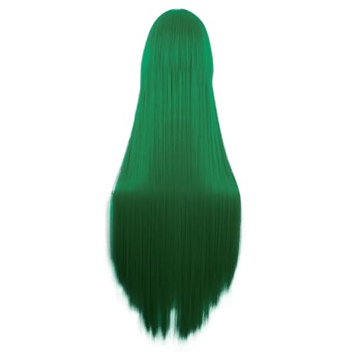 Image of MapofBeauty 40 Inch Oblique Bangs Anime Long Straight Wig, Grass Green