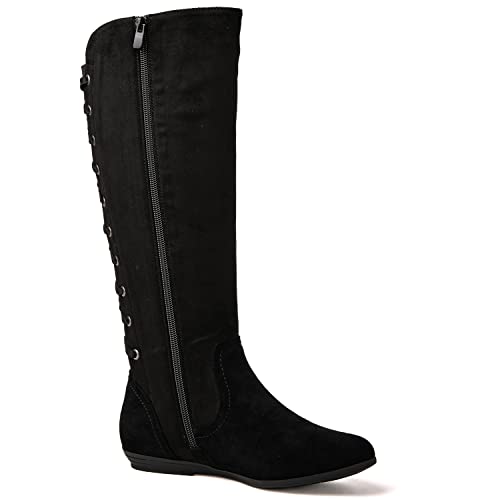 GLOBALWIN Women's Black Boots Wide Calf Flat Fashion Knee High Boots For Women With Zipper 10M - image 4
