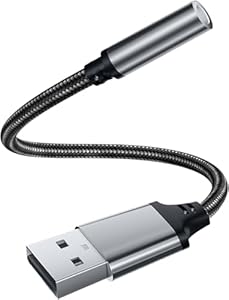 USB to 3.5mm Jack Audio Adapter, External Sound Card with Built-in DAC Chip, Headset Converter Compatible with PC, Laptop, Tablet, Headphone and PS4