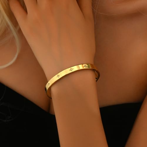 Gold bracelet for Women 18K Gold Plated Bamboo Watch Band Star Labyrinth Bangle Bracelets Dainty Stainless Steel Jewelry Gifts2