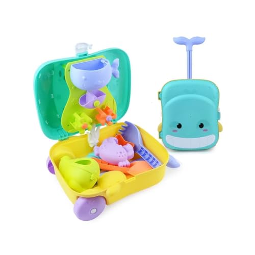 AMERTEER Kids Beach Sand Toys Set with Trolley Case 8-Piece Summer Sandbox Toys for Boys & Girls Includes Sand Shovel Molds Buckets | Outdoor Play Set for Beach & Sand Activities