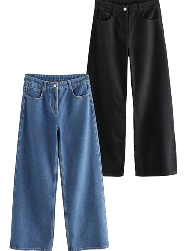 THE SET Mujeres Pack de 2 Vaqueros de Denim 100% algodón con Pernera Ancha Black/Mid Blue 48