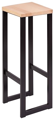 specwood Tabouret de bar en bois LOFT avec structure en métal - 30 x 30 x 90 cm - Tabouret de douche moderne - Tabouret de cuisine, de bar - Tabouret de bar