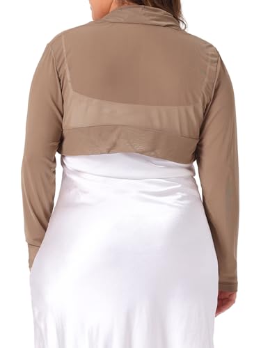 Image of Agnes Orinda Plus Size Mesh Crop Cardigans for Women Long Sleeve Open Front See Through Sheer Bolero Shrug Top