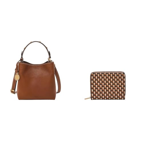 Sac en cuir marron Jessie et grand portefeuille Logan en coffret maroquinerie femme