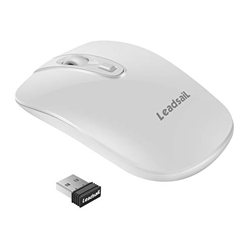 LeadsaiL - Ratón USB silencioso para PC portátil inalámbrico de 2,4 G para Ratones ópticos sin Ruido y Ahorro de energía, 1600 dpi con 3 Niveles Ajustables para Windows 8/10/XP/Mac/Macbook Air/Linux