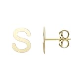 Pendientes de tuerca de oro amarillo de 14 quilates con letra S