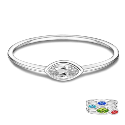 Wenansly Stackable Birthstone Ring for Mother - 925 sterling silver 12 Month Birthstone Ring Mother Daughter Rings Mothers Day Stackable Birthstone Jewelry Gifts for Women (Birthstone April, 9)