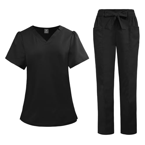 VIAOLI Fashion Scrubs for Women Set - Women Scrub Top and Belted Straight Leg Pants for Nurse Uniform Scrubs Set - image 1