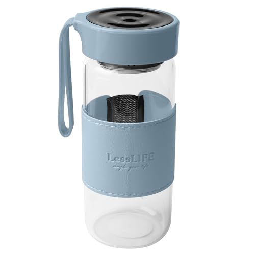Shaker proteïneshake, 480 ml, klassieke loopshaker met 2 roerballen, BPA-vrij, kleine glazen shakerfles, lekvrije eiwitshaker voor fitness en proteïneshakes (blauw)