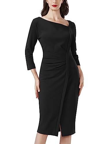 Image of AISIZE Women's Retro 3 /4 Sleeve Ruched Elegant Business Pencil Sheath Dress
