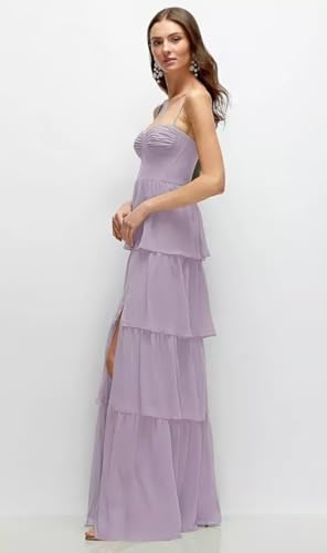 YMSHA Spaghetti Straps Bridesmaid Dresses with Slit A Line Sweetheart Layered Formal Dress YMS4354