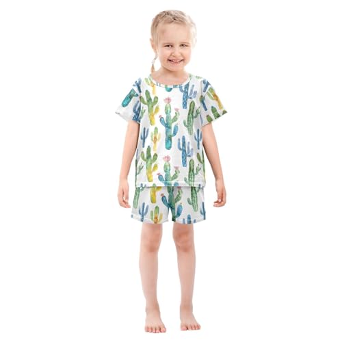 ALAZA Watercolor Cactus Tropical Stylish Pajamas Short Sleeve 2 Piece Sleepwear Top and Bottom Pajama Set Unisex3