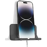 Decobay D2 Wall Mount Phone Holder, Hands Free Phone Holder with Adhesive and Data Cable Receiving Hole for Shower, Charging, RV, Compatible with iPhone, Smartphone Cables, Keys and More (Grey)