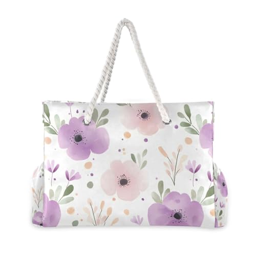 Floral Beach Bag - Large Tote Bags for Women Flower Shoulder Bags Zipper Waterproof Sandproof for Travel Gym Swim2