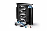 Posten Anker s Seniorenfreundliche Pillenbox I Tablettendose I Medikamentenbox I BPA FREI I 7 Tage & 4 Fächer I Farbig I Perfekt für unterwegs - Urlaub - Ausflüge (Premium Black, 7 Tage)