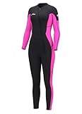 Hevto Wetsuit Women 3/2mm Neoprene Front Zip Full Wet Suit in Cold Water for Swimming Surfing Diving Paddle Boarding (W1F-Pink, 8S)