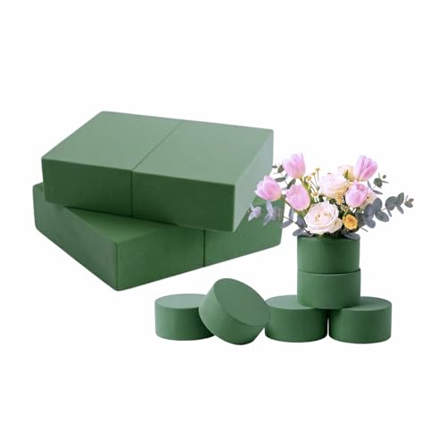 WENXINWIN 10pcs Floral Foam Blocks Rectangular Florist Foam (14x8x4cm) + Round (8x4cm) Green Flower Foam for Fresh & Artificial Flower Arranging Weddings DIYs Crafts Indoor & Outdoor Use