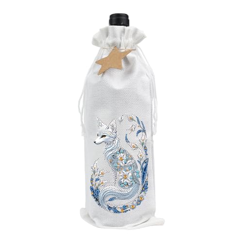 Image of DIY 5D Diamond Painting Gift Wrap, Special Shaped Diamond Art Linen Cover for Champagne Decoration, Christmas Wedding Birthday Party Supplies (Beautiful Fox)
