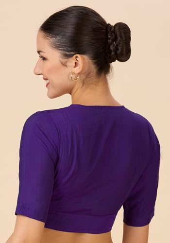 Image of Studio Shringaar Women Viscose Half Sleeve Smart V Neck Readymade Saree Blouse